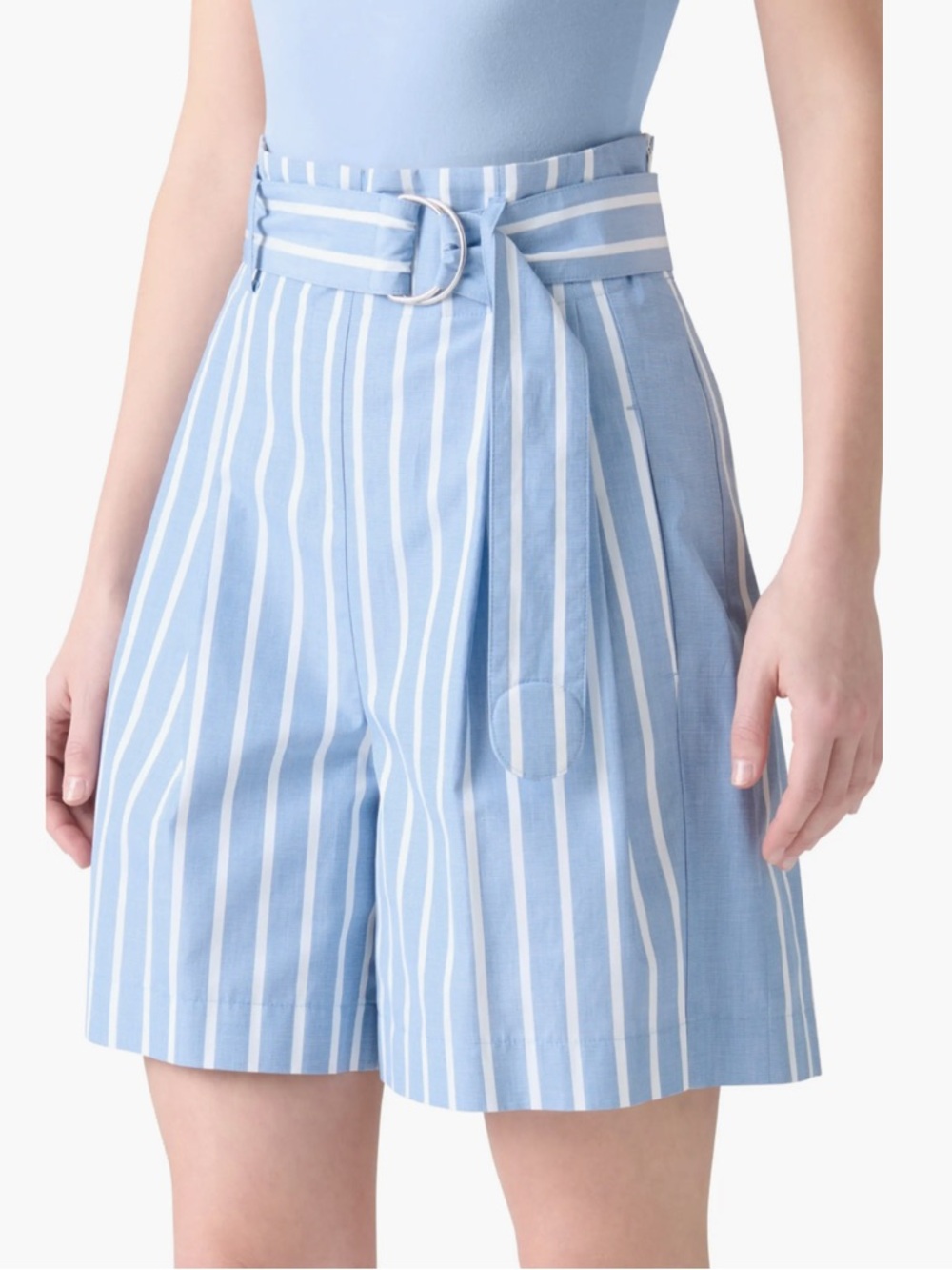 Akris Punto Fiorellina Belted Stripe Bermuda Cotton Shorts Size 6 US NWT $625